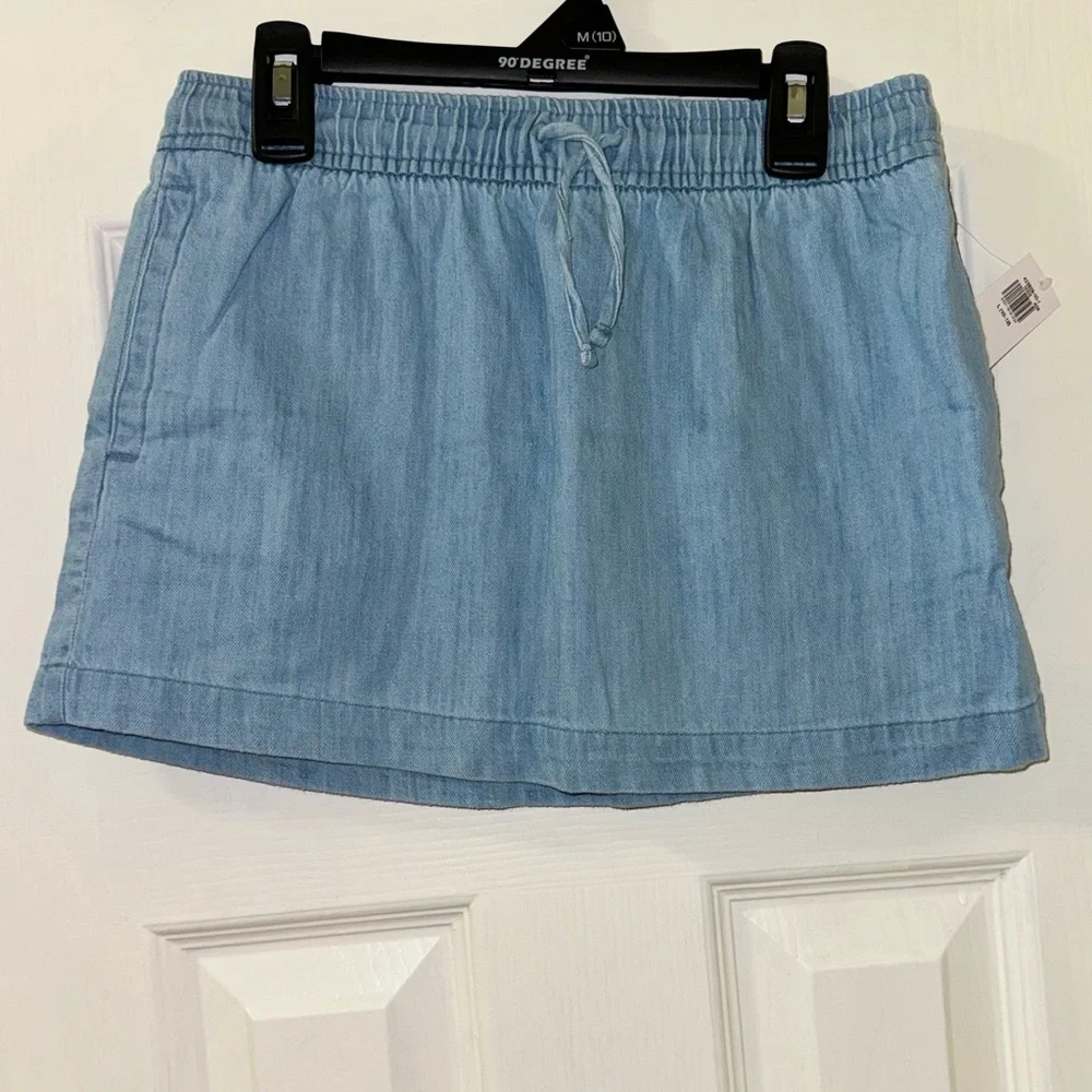 Old Navy Girls Chambray Denim Skirt Drawstring Size L 10/12 NWT